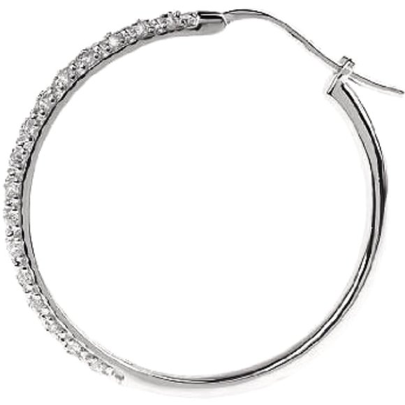 Women's Large Sterling Silver CZ Hoop Earrings - Picture 9 of 9